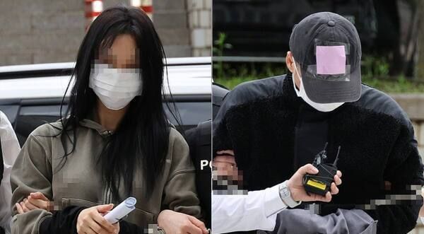 축구 국가대표팀 주장 손흥민의 아이를 임신했다고 주장하며 손씨에게 돈을 뜯어내려 한 20대 여성 양모씨(왼쪽)와 40대 남성 용모씨. 연합뉴스