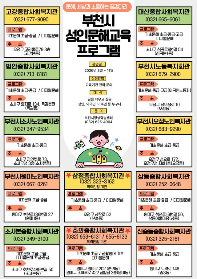 2026년 성인문해교육 홍보 포스터. 부천시 제공