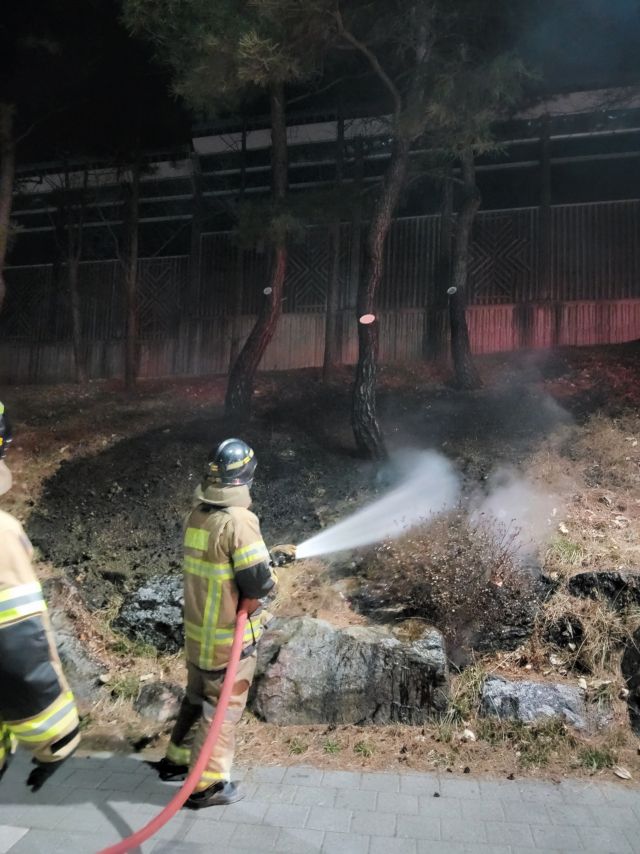 13일 오전 12시21분께 용인시 기흥구 보정역 인근 녹지에서 화재가 발생했다. 용인서부소방서 제공