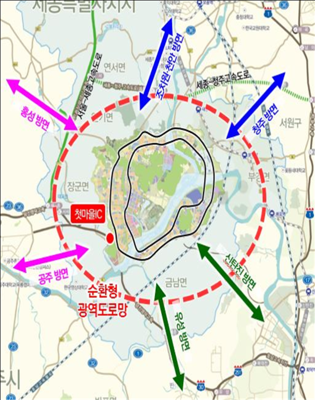 행복도시 방사·순환형 도로망 개념도. 행복청 제공