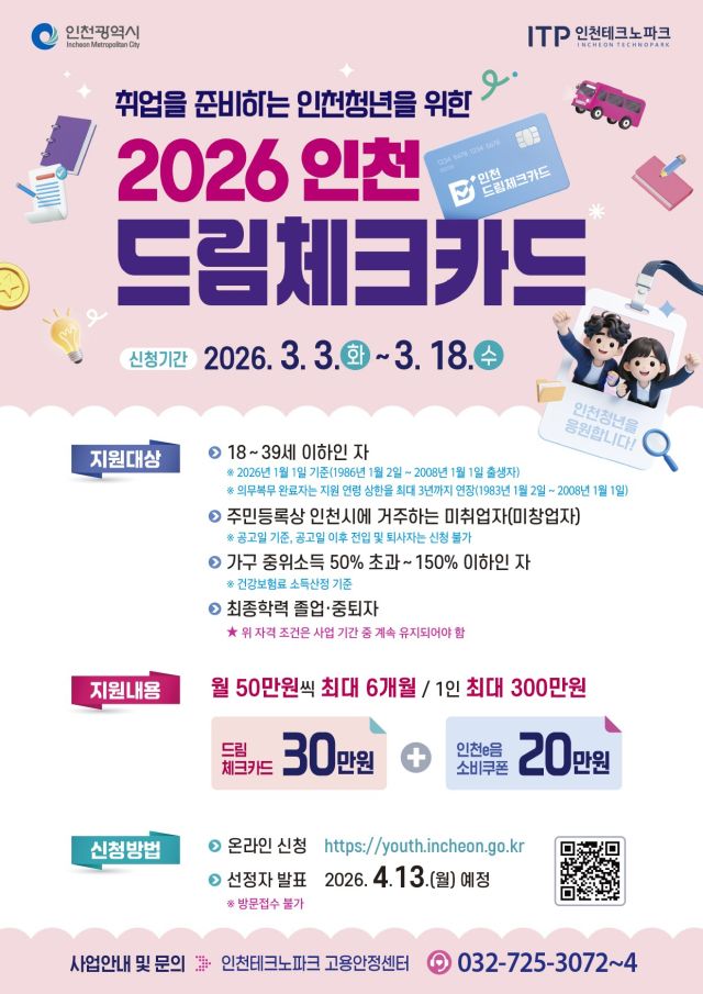 2026 인천 드림체크카드 홍보 포스터. 인천시 제공
