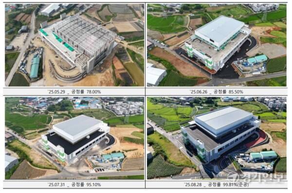 농협이 해당 물류창고 사업과정에서 근질권 설정한 계좌에 대출금 상환용 자금을 시공사에 다시 사용하도록 한 사실이 드러나 관리부실이 도마 위에 오르고 있다. 사진은 해당 물류창고 공정률 현황도. 어연로지스 제공