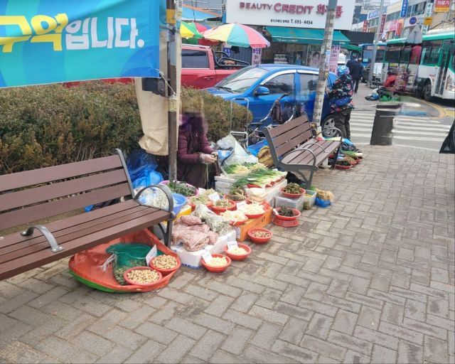 평택시 관계자가 통복시장 일대에서 보행로를 점유한 불법 노점행위를 단속하고 있다. 평택시 제공