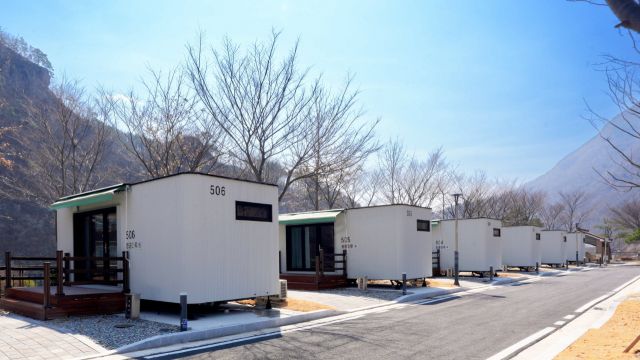 청량산에 가장 가깝게 자리잡은 청량산 수원캠핑장의 카라반들. 수원시 제공