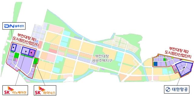 부천대장 도시첨단산업단지 입주하는 업체 위치가 표기된 평면도. 부천시 제공