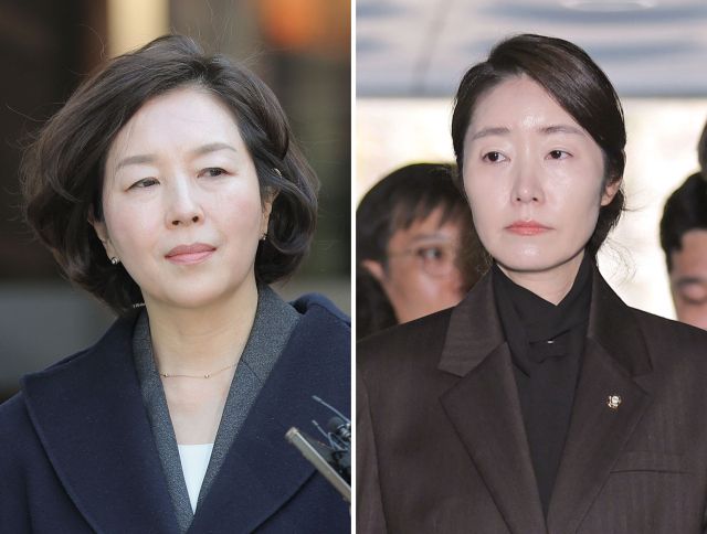 '1억 공천헌금' 의혹을 받는 김경 전 서울시의원과 강선우 무소속 의원(오른쪽)이 3일 서울 서초구 서울중앙지방법원에서 열린 구속 전 피의자 심문(영장실질심사)에 출석하고 있다. 연합뉴스