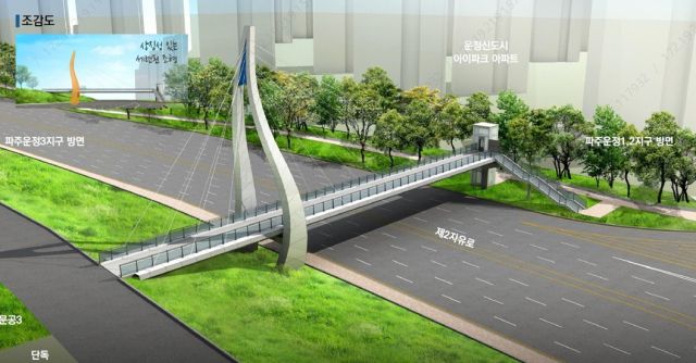 파주 운정1·2지구 한울마을과 운정3지구 물향기마을을 연결하는 보도육교 조감도. 파주시 제공
