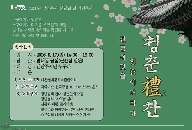 “전통 성년례 주인공 찾습니다”… 남양주시, 성년의 날 행사 참여 청년 모집