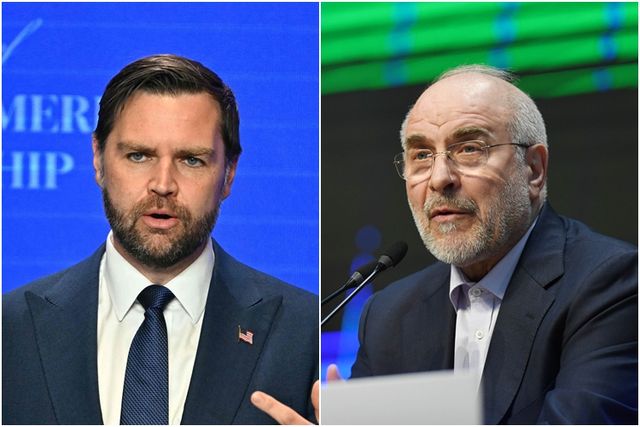 밴스 미국 부통령(왼쪽)과 모하마드 바게르 갈리바프 이란 의회 의장. 로이터·신화=연합뉴스