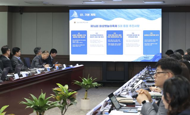 화성특례시 및 화성시관광문화재단 관계자들이 '제16회 화성뱃놀이축제' 성공개최를 위한 전략회의를 진행하고 있다. 화성특례시 제공