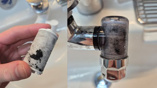 고양시 일산동구 장항지구 내 아파트 단지 세대 수도 필터에서 확인되는 검은색 이물질. 권용재 시의원 제공