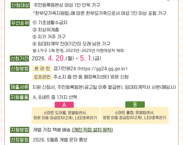 광주시는 ‘여성 안심 종합 지원사업’ 대상자를 모집한다. 광주시 제공