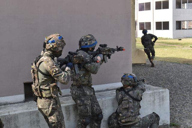 육군 제2기갑여단 불사조대대가 9사단 도시지역작전 전투훈련장에서 도시지역작전 훈련을 실시하고 있다. 부대 제공