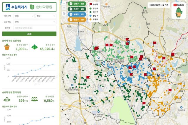 손바닥정원 정보를 볼 수 있는 ‘지도도 보는 손바닥정원’ 화면 갈무리. 수원시 제공