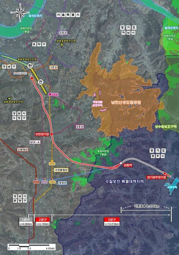 2024년 수서광주복선전철 환경영향평가 당시 나온 예상 노선도. 경기일보DB