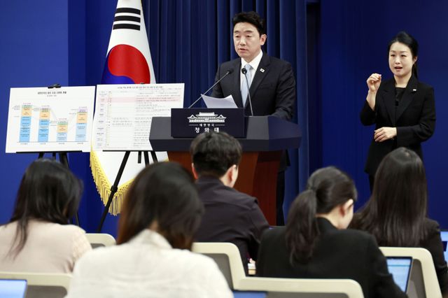 강훈식 대통령비서실장이 24일 청와대 기자회견장에서 비상경제 상황 관련 브리핑을 하고 있다. 연합뉴스