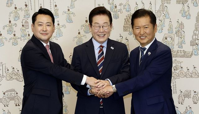 왼쪽부터 순서대로 국민의힘 장동혁 대표, 이재명 대통령, 더불어민주당 정청래 대표. 연합뉴스