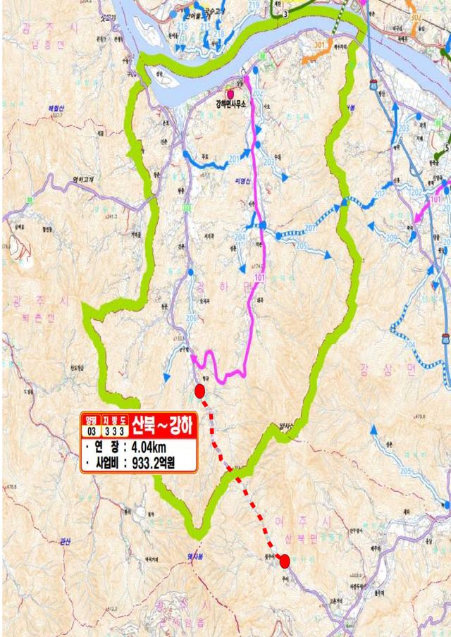 지방도333호선 산북~강하 구간. 양평군 제공