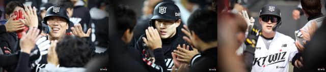 이번 시즌을 앞두고 자유계약선수(FA)로 KT 위즈에 합류해 맹활약을 펼치고 있는 (왼쪽부터) 김현수, 최원준, 한승택. KT 제공