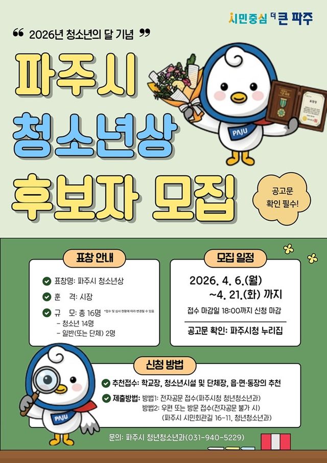 8. 파주시, 제3회 파주시 청소년상 후보자 추천 시작