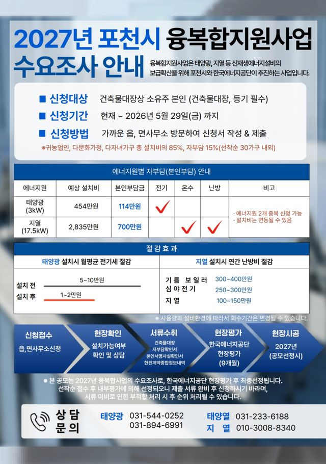 포천시 재생에너지보급 융복합지원사업 수요조사 안내 포스터. 포천시 제공