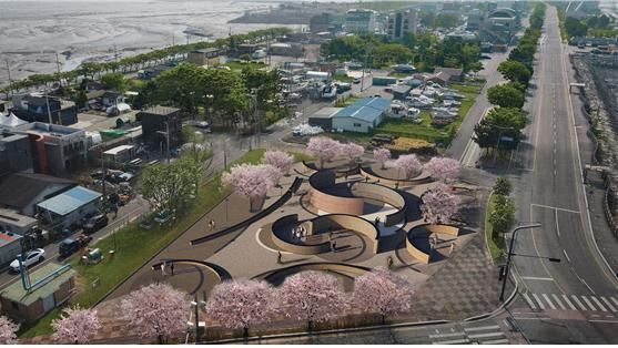 ‘026 전곡항 1090 플린스(Plinth) 퍼블릭아트 프로젝트’의 최종 당선작인 아자예 어소시에이츠의 ‘연흔(漣痕)’. 화성시문화관광재단 제공