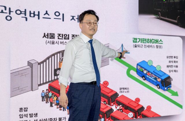 더불어민주당 민경선 고양시장 후보가 지난 2월7일 열린 출판기념회에서 교통분야 핵심공약 중 하나인 경기편하G버스에 대해 설명하고 있다. 민경선 후보 선거사무소 제공