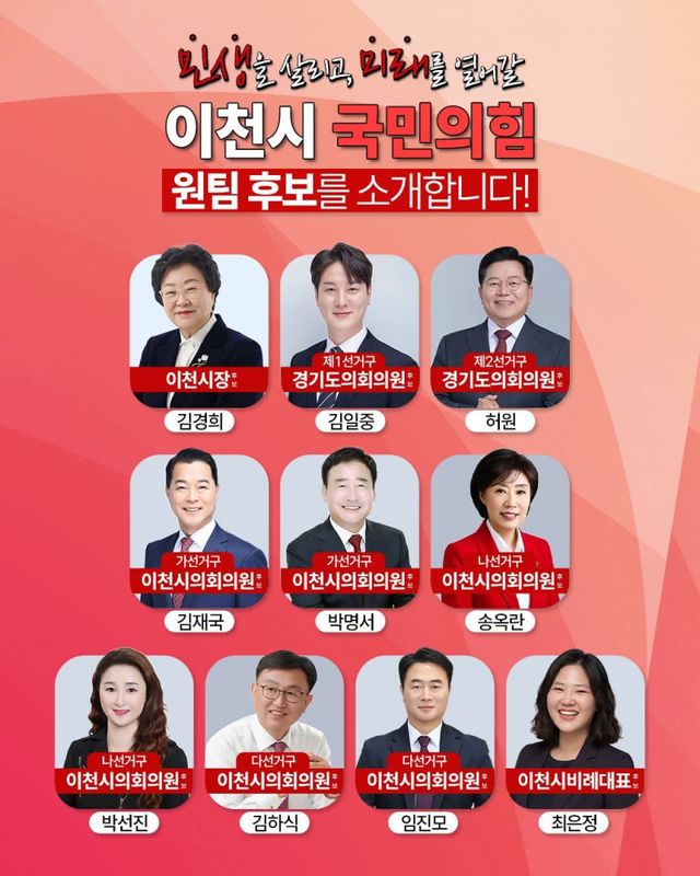 국민의힘 김경희 이천시장 후보 등 도·시의원 출마자들이 선관위에 후보 등록 현황. 김경희 이천시장 후보 선거사무소 제공