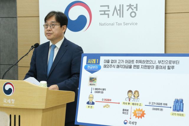 오상훈 국세청 자산과세국장이 19일 정부세종2청사 국세청에서 부동산 탈세 혐의자의 자금 형성 과정 검증과 관련해 브리핑을 하고 있다. 국세청 제공