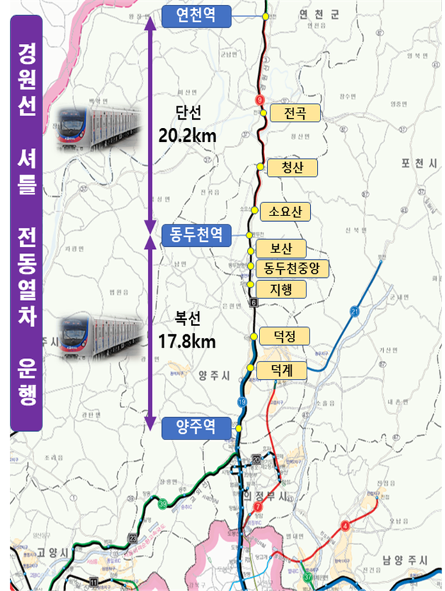 경원선 셔틀 전동열차 운행 노선도(안). 경기도 제공