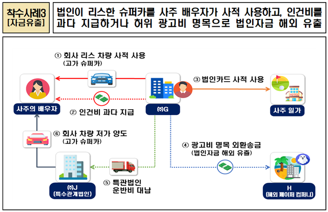 국세청이 적발한 법인 명의의 슈퍼카 사적 사용 사례 안내도. 국세청 제공
