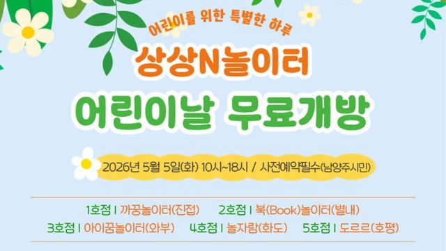 남양주시가 어린이날을 맞아 남양주형 어린이 놀이시설인 ‘상상N놀이터’를 무료 개방한다. 남양주시 제공