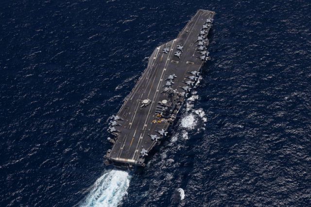 his US Navy handout photo released on May 7, 2026, by US Central Command Public Affairs shows Nimitz-class aircraft carrier USS George H.W. Bush (CVN 77) sailing in the Arabian Sea, on May 3, 2026. The United States was waiting on May 7 for Iran to respond to its latest proposed deal to end the war in the Middle East and to reopen the key shipping lane out of the Gulf. (Photo by US NAVY / AFP) / RESTRICTED TO EDITORIAL USE - MANDATORY CREDIT "AFP PHOTO / US NAVY / NAVCENT PUBLIC AFFAIRS" - HANDOUT - NO MARKETING NO ADVERTISING CAMPAIGNS - DISTRIBUTED AS A SERVICE TO CLIENTS