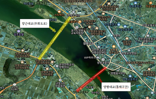양평대교 통제 구간 위치도. 양평군 제공