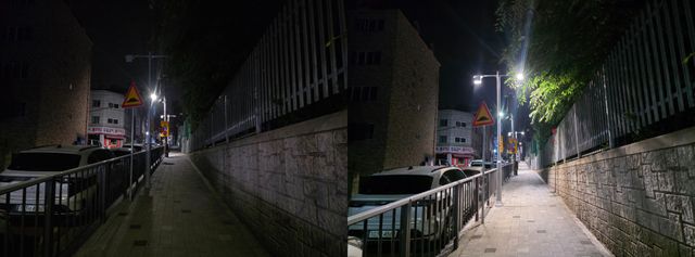 시흥신일초등학교 주변 조도 개선 전후 모습. 시흥시 제공
