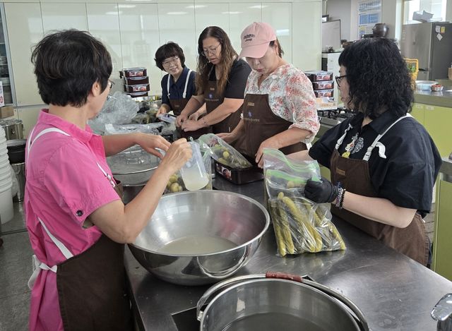 보도자료5 한국생활개선시흥시연합회 봉사자들이 취약계층을 위한 여름 김장을 하고 있다