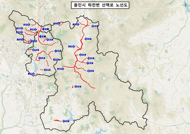 용인특례시는 시민이 하천 산책로를 편리하게 이용할 수 있도록 ‘하천 산책로 안내지도’를 선보였다. 용인시 제공