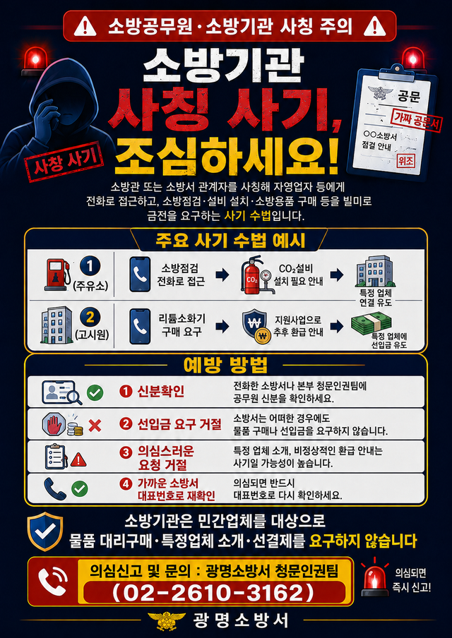 소방공무원·소방기관 사칭 주의 안내문. 광명소방서 제공