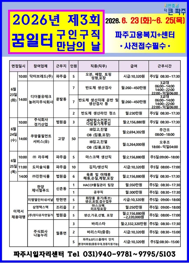 2. 파주시, 2026년 제3회 ‘구인 구직 만남의 날’ 개최