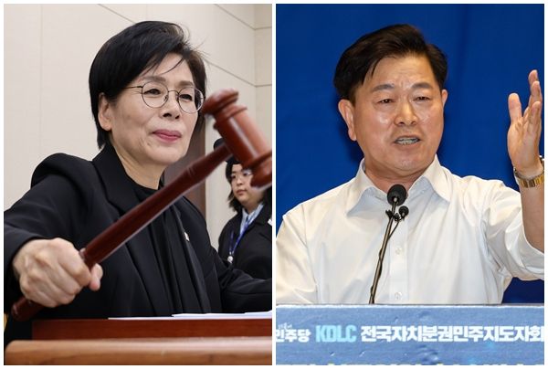 더불어민주당 최민희 의원과 박승원 광명시장. 연합뉴스