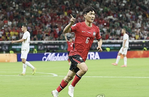 6월 11일(현지시간) 멕시코 과달라하라 스타디움에서 열린 2026 북중미 월드컵 A조 1차전 한국과 체코의 경기에서 동점골을 넣은 황인범이 세리머니를 하고 있다. 연합뉴스
