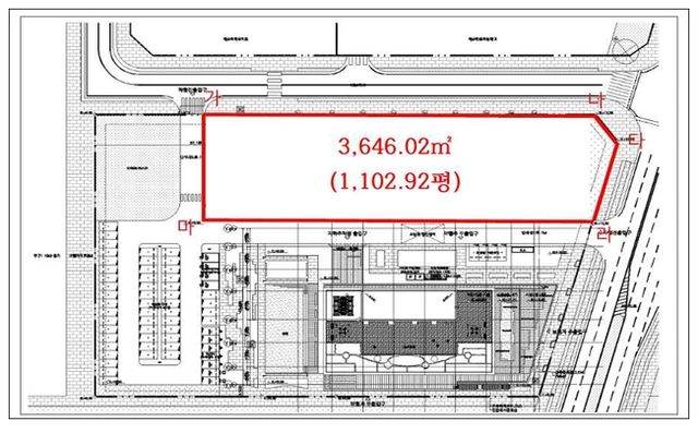 시흥시 배곧동 271번지 배곧경제자유구역 R&amp;D 부지 가운데 시가 반환받기로 한 토지(붉은 선). 시흥시 제공