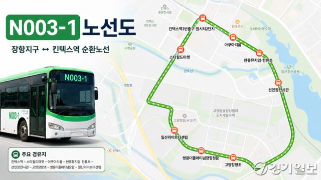 네이버 지도 등을 바탕으로 AI가 생성한 N003 노선도
