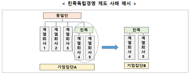 친족 독립경영 제도 사례 예시. 공정거래위원회 제공