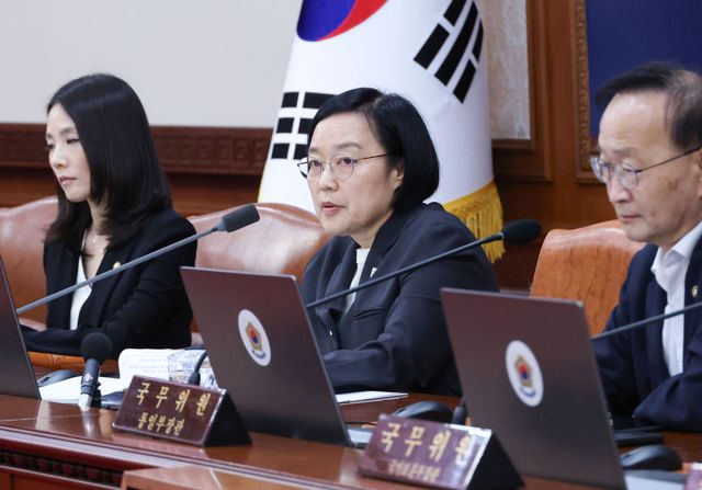 한성숙 국무총리가 28일 서울 종로구 정부서울청사에서 열린 국무회의를 주재하고 있다. 연합뉴스