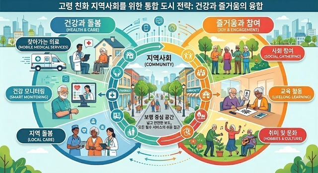 고령 친화 지역사회를 위한 통합 도시 전략 인포그래픽. 경기도 제공