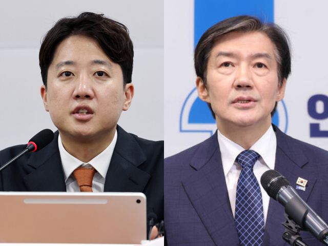 이준석 개혁신당 대표(왼쪽)와 조국 전 조국혁신당 대표. 연합뉴스