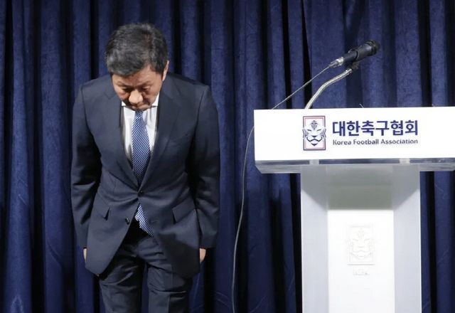 사임을 발표한 정몽규 대한축구협회장. 연합뉴스