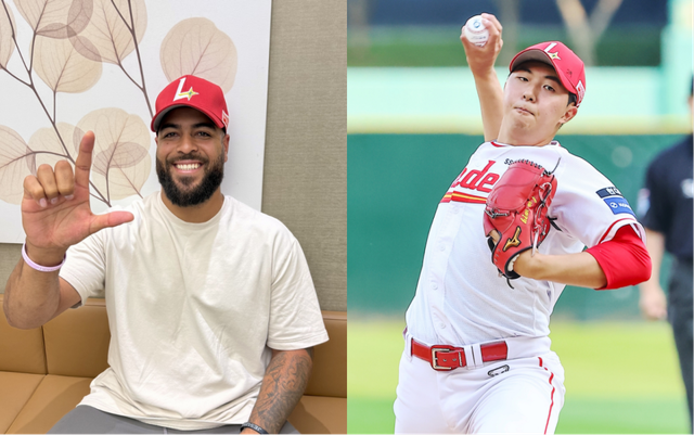 SSG의 새 외국인 투수 아빌라(왼쪽)와 신인 김민준. SSG 제공