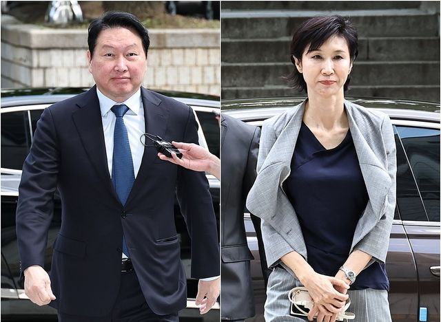 최태원 SK그룹 회장(왼쪽)과 노소영 아트센터 나비 관장. 연합뉴스
